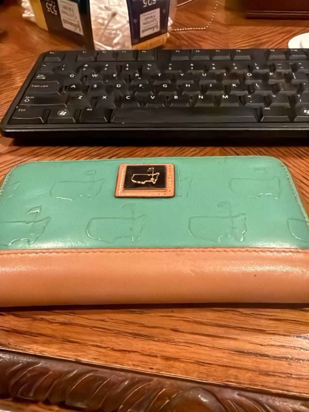 Green and Tan Women's Zip Wallet - Branded Plaque Accent